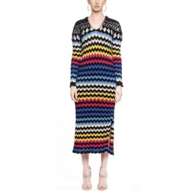 Anthropologie Farm Rio Chevron Crochet Knit Maxi Sweater Dress Large Rainbow NWT - Image 1 of 4
