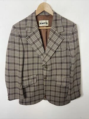 Abrigo Blazer Deportivo Vintage Años 70 Sears Hombres 38 Cuadros Hipster WKRP Hierba Poliéster Foto 1 de 4
