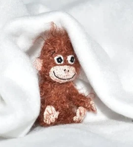 Dollhouse Miniature Fluffy Monkey Handmade Toy Pet Stuffed Animal Lover Gift - Picture 1 of 8