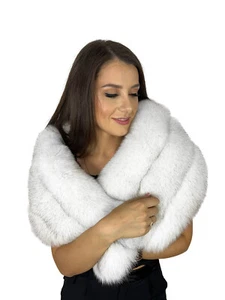 Extra Wide Fox Fur Shawl 47" (120cm) Saga Furs Stole Scarf With Leather Inserts - Picture 1 of 6