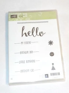 Stampin' Up! Sale-A-Bration "Hello" Gummistempel Klammerhalterung 9 Stück Set nie benutzt - Bild 1 von 3