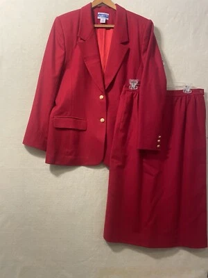 Conjunto de Traje Pendleton Rojo 100% Lana Virgen Blazer Falda Mujer Talla 12 De Colección Foto 1 de 4