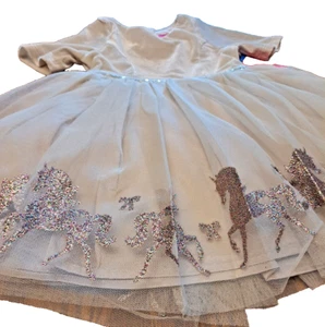 Little Girls' Dress in Champaign Unicorns Size 2T Tulle Lined NWT ZUNIE - Picture 1 of 6
