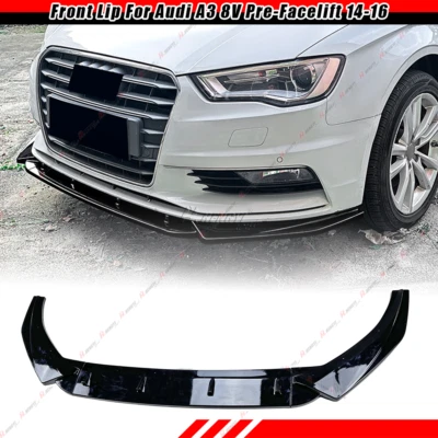 For 14-16 Audi A3 Base Gloss Black Sport Front Bumper Body Splitter Spoiler Lip - Image 1 of 4