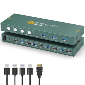 USB3.0 KVM Switch HDMI 4K@60Hz for 4 Computers Share 1 Monitor,KVM Switch 4 Port - Picture 1 of 7