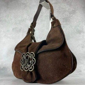 Dolce & Gabbana D&G Women's Shoulder Bag Handbag Hobo Suede Brown USED - Picture 1 of 11