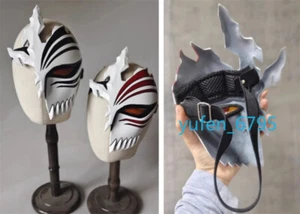 Halloween BLEACH Kurosaki Ichigo Cosplay Mask FRP Half Face Mask Handmade Black - Picture 1 of 14