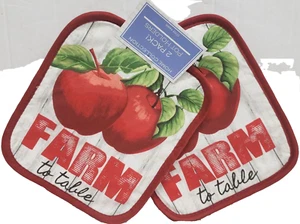 Set 2 Porta Pentole Jumbo Stesse Stampate, 7"x8", 2 MELE ROSSE, FATTORIA A TAVOLA, AM - Foto 1 di 8