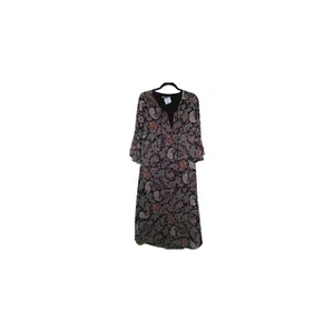 Octavia Women Small Black Paisley print Lace up front flutter long Maxi Dress - Picture 1 of 4