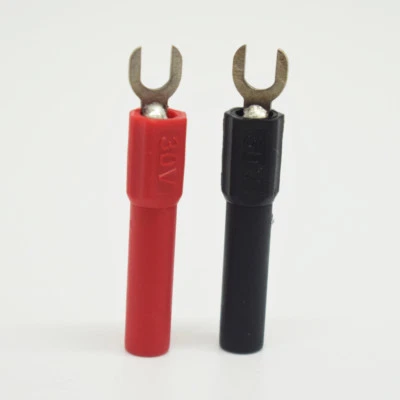 2pc R + B 30V 4mm Banana Female Jack to 4.3mm Spade Fork Adapter Converter - Image 1 of 4