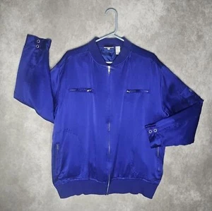 Chicos Silk Jacket Womens 3 Royal Blue Bomber Style Full Zip Pockets - Picture 1 of 9