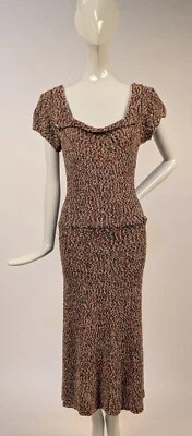 SPECIAL 1930’S RAINBOW MULTICOLORED RAYON YARN KNIT DRESS  - Image 1 of 4