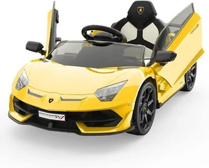 Licensed Lamborghini Ride On Car 12V w/Remote Control & Hydraulic Doors Yellow - Picture 1 of 8