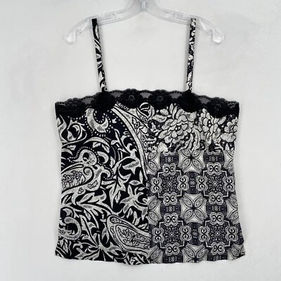Chicos шелк Майка размер 2 большой черный белый цветочный Tribal кружева Cami эластичной - Изображение 1 из 4
