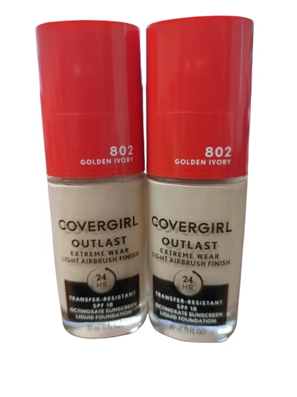 2X CoverGirl Outlast Extreme Wear  Airbrush Foundation 802 Golden Ivory exp 5/25 - Image 1 of 2