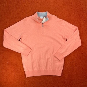 PETER MILLAR Men MEDIUM Crest Quarter Zip Pullover Peach Orange Cotton Silk $185 - Picture 1 of 8