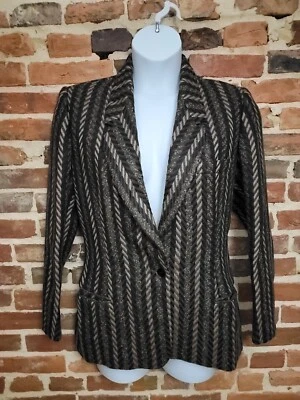 Chaqueta Blazer Anne Klein Mujer 12 Negra Beige Chevron Union Hecha en EE. UU. Foto 1 de 4