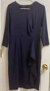 Woosunze Navy Blue Ruffle side shift Dress vNeck zip back soft and stretchy  - Picture 1 of 7