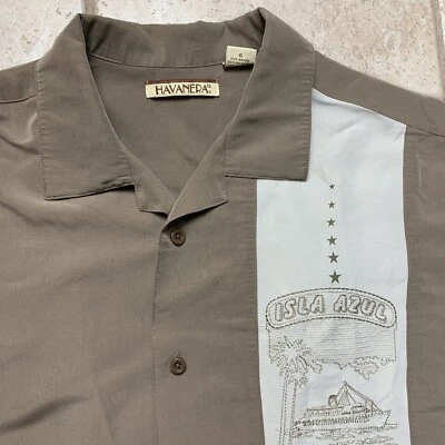 Camisa The Havanera Shirt Co. Para Hombres Talla L Bordada Isla Azul Campamento Abotonada Foto 1 de 4