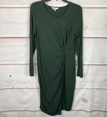 Ripe Dress Womens Maternity M Ruched Jersey Bodycon Green Long Sleeve Solid Knit - Image 1 of 4