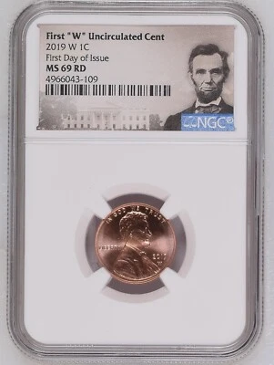 2019 W First "W" Unc Cent First Day of Issue FDI NGC MS69 RD Lincoln Portrait - Image 1 of 4