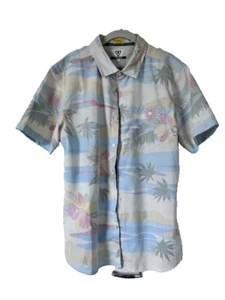 Vissla Shirt Sz L Hawaiian Floral Sail Boats Reverse Print Pocket Buttons - Picture 1 of 14