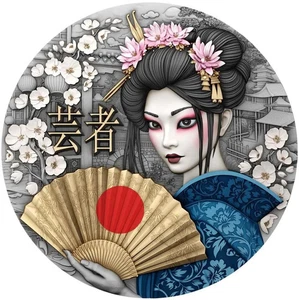 2 Oz Silver Coin 2025 Niue $5 Geisha Antiqued Gilded High Relief Mintage 500 - Picture 1 of 9