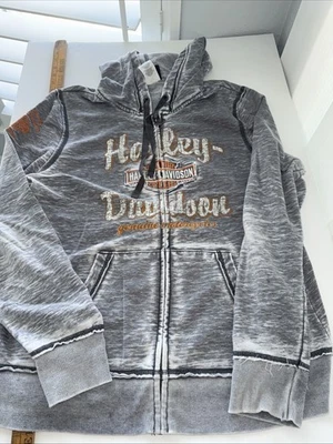 Harley Davidson Zip Front Distressed Finish Sweatshirt Women’s Sz XL - Image 1 of 4