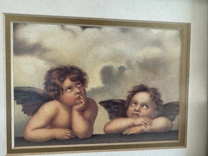 Y2K The Two Cherubs Raphael Framed Art Artwork Sistine Madonna Gold VTG 2000s - Bild 1 von 10