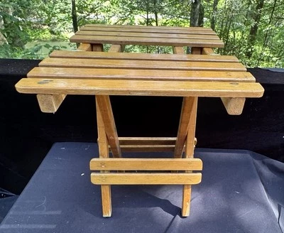 Foldable 1970s Camping Vintage Wood Compactable Stool Or Table Lays Flat - Image 1 of 4