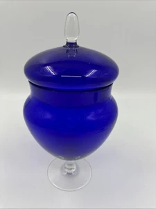 Cobalt Blue Stem Water Glass 6-3/4” High With 4” Dia. Cup - Picture 1 of 8