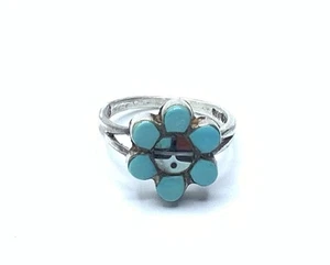 ZUNI NATIVE SADIE MORRIS LAAHTE RING STERLINGSILBER TÜRKIS-INLAY ~ Gr. 6,25 - Bild 1 von 9