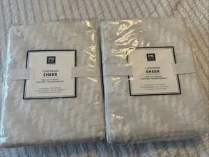 NEW 2 Pottery Barn Teen Dorm White Chevron 44" x 84" Sheer Drape Curtain Panels - Picture 1 of 5