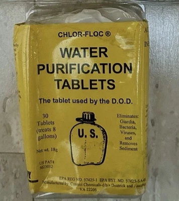 Chlor Floc US Military Water Purification Tablets 30 Tabs Treats 8 Gal. - Image 1 of 3