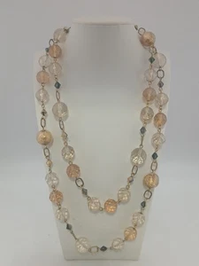 ARTISAN vintage faceted crystal champagne color & foil beads goldtone necklace - Picture 1 of 11