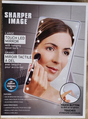 LED Touch Button Lighted Mirror Hanging Easel Back NEW SHARPER IMAGE - Image 1 of 4