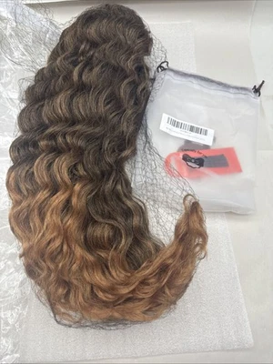 Wavy Curly Ponytail Extension, 22” Brown to Orange Blonde Drawstring PonytaiL.. - Image 1 of 4