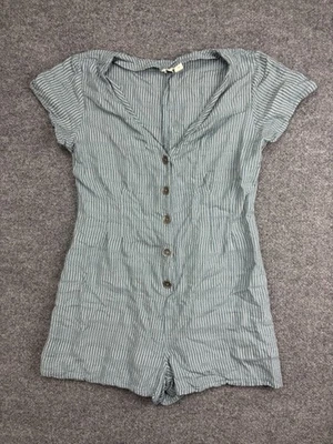 Roxy Mameluco Mujer Grande Azul Blanco Rayas Botón Delantero Manga Corta Cuello en V Foto 1 de 4