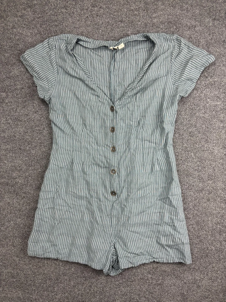 Roxy Mameluco Mujer Grande Azul Blanco Rayas Botón Delantero Manga Corta Cuello en V Foto 1 de 4