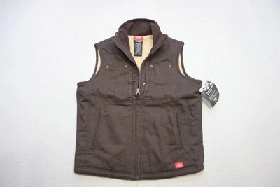 Dickies 磨砂鸭背心夏尔巴内衬夹克棕色全拉链女式 XS XS SMALL 全新带标签 — 第 1/4 张图片