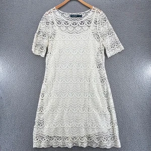 Lauren Ralph Lauren Dress Womens Extra Large White Crochet Lace Short Sleeves - Picture 1 of 12