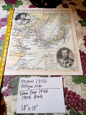 17,5" X 15" orig. Mapa 1904 La escena de acción en la guerra entre Rusia y Japón Foto 1 de 4
