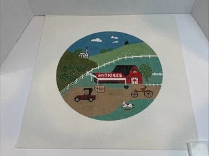 Lona de costura pintada a mano - Almohada o marco de malla de 14 quilates EN LA GRANJA - Imagen 1 de 2