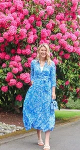 ZARA Blue White Iconic Marilyn Belted Floral Maxi Midi Belted Shirt Dress Size L - Picture 1 of 5