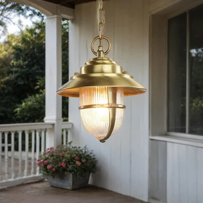 Pendelleuchte außen Messing massiv E27 IP54 Maritim Haus Eingang Außenlampe - Bild 1 von 4