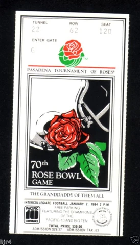 UCLA Bruins- Illinois 1984 Rose Bowl Game Ticket Stub Cover