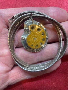 Custom Sterling Silver Ammonite Fossil Pendant Thick Sterling 16" Necklace - Picture 1 of 8