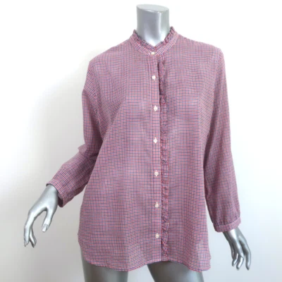 Trovata Birds of Paradis Helena Ruffle-Trim Shirt Red/Blue Mini Check Size Large - Image 1 of 4