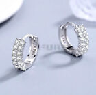 Women 925 Sterling Silver Sleeper Double Row Diamond Cut Huggie Hoop Earrings