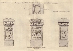 Draught of a Roman Altar lately found at Doncaster, Yorkshire 1781 old print - Picture 1 of 1